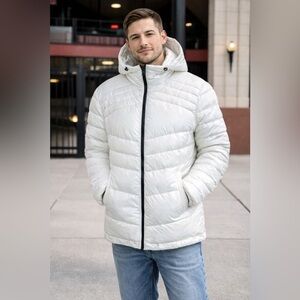 Guess White Puffer Jacket with Hood